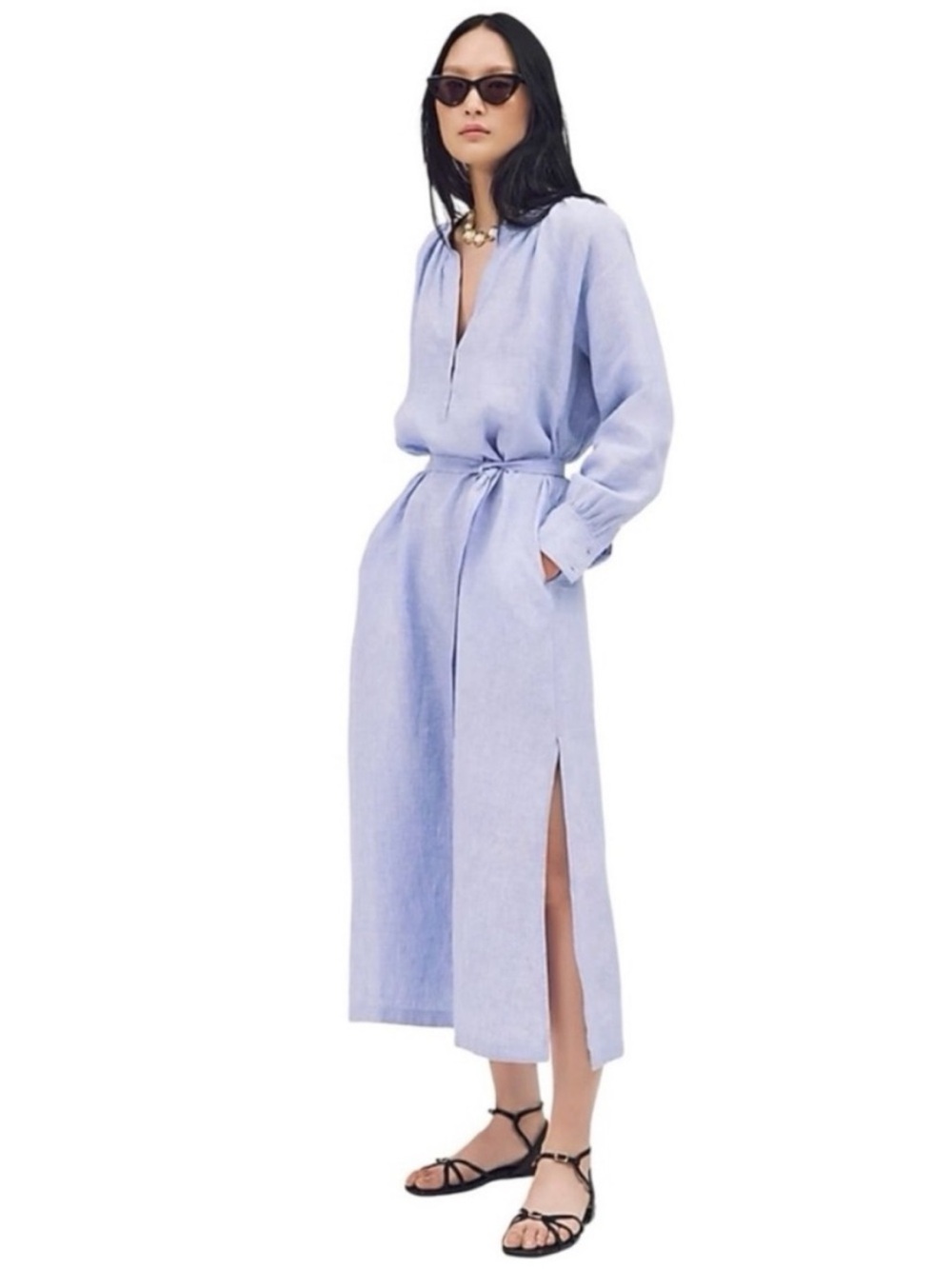 J Crew Dress S Cabana Linen Blue